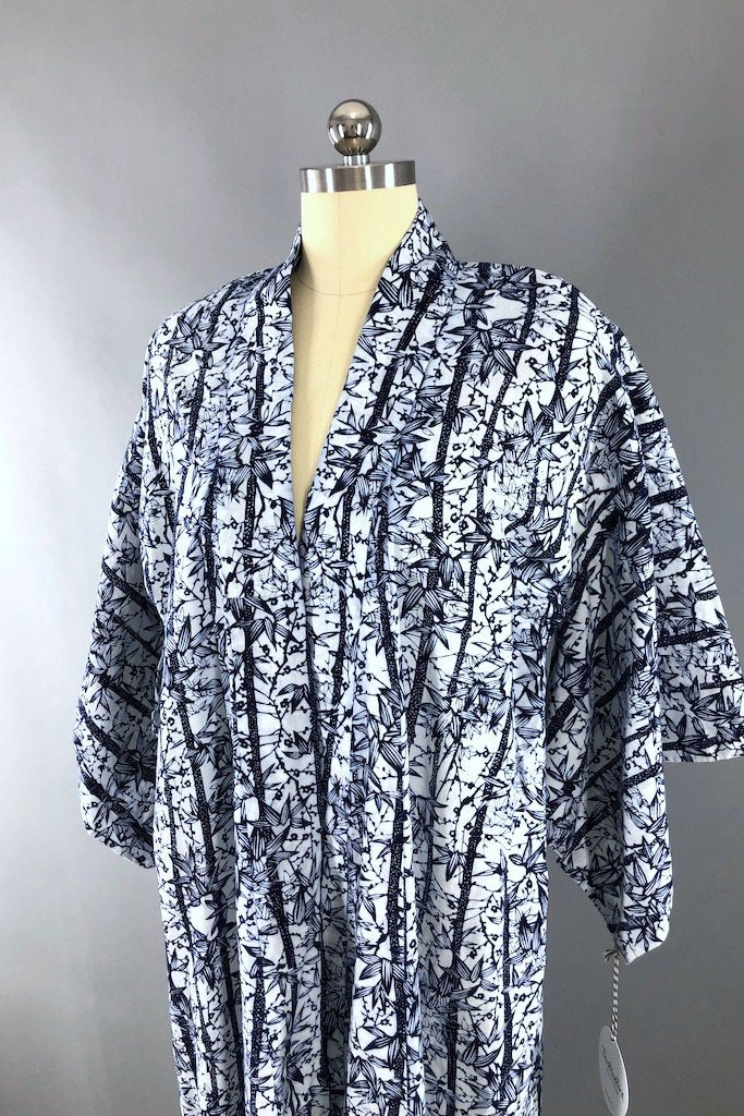 Vintage Blue Bamboo Yukata Kimono Robe-ThisBlueBird - Modern Vintage
