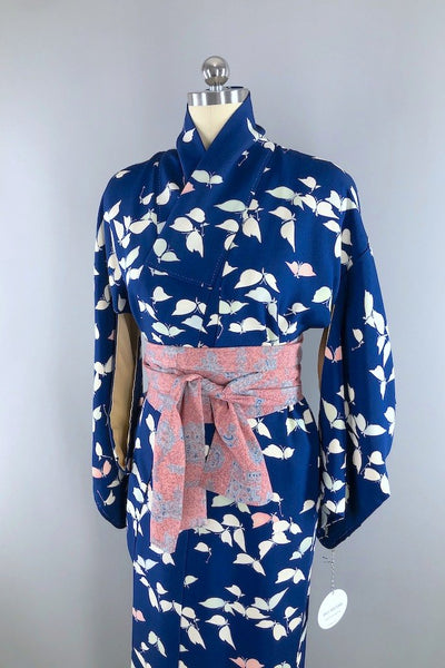 Vintage Blue Butterflies Silk Kimono Robe-ThisBlueBird - Modern Vintage