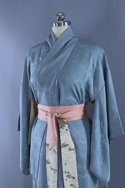 Vintage Blue Clouds Silk Kimono Robe ThisBlueBird
