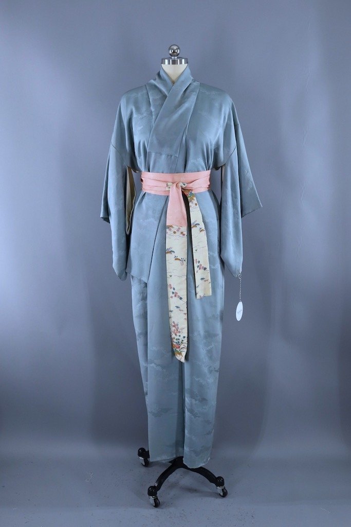 Vintage Blue Clouds Silk Kimono Robe ThisBlueBird