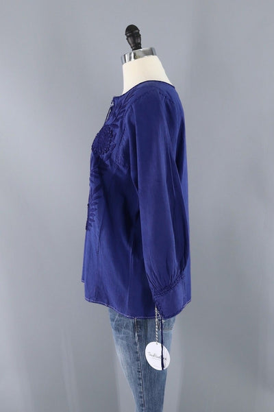 Vintage Blue Cotton Embroidered Tunic-ThisBlueBird - Modern Vintage