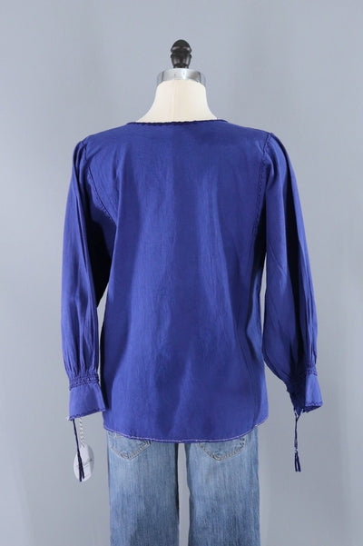 Vintage Blue Cotton Embroidered Tunic-ThisBlueBird - Modern Vintage