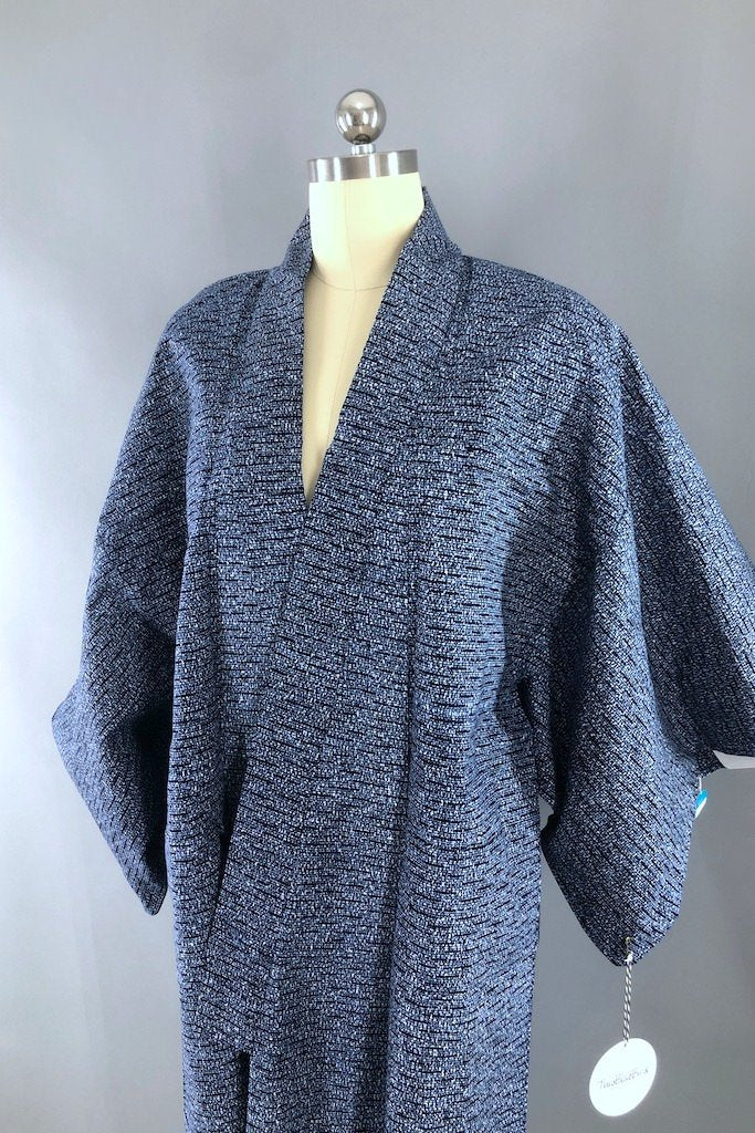 Vintage Blue Cotton Yukata Kimono Robe-ThisBlueBird - Modern Vintage