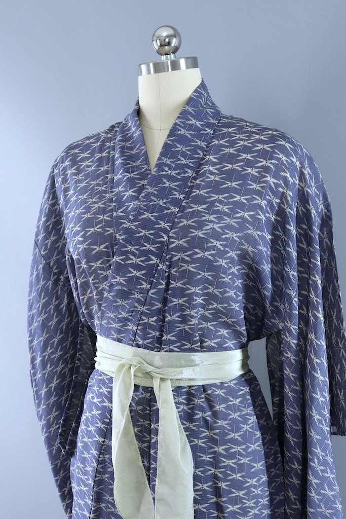 Vintage Blue Dragonflies Kimono Robe ThisBlueBird
