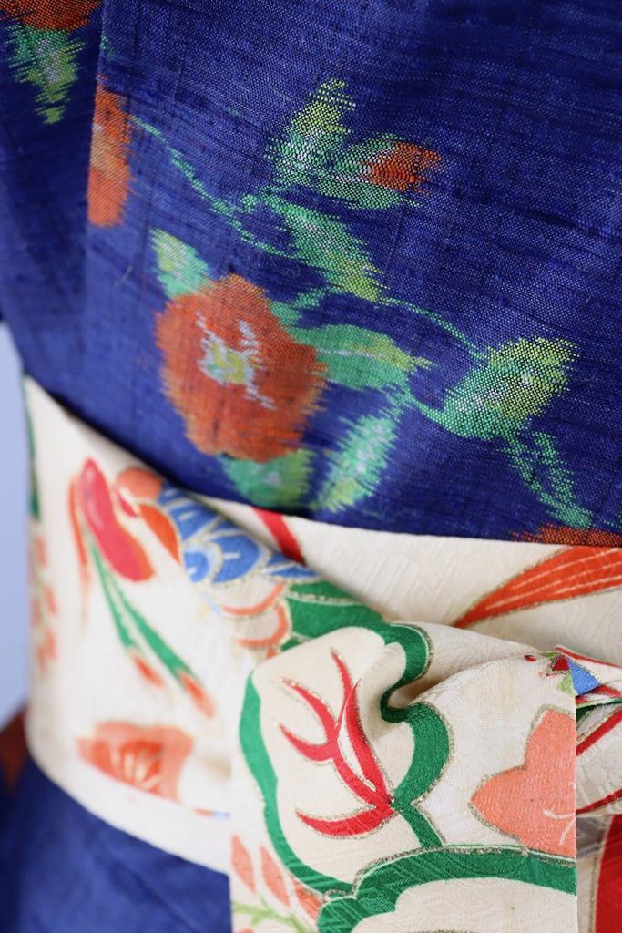 Vintage Blue Floral Ikat Silk Kimono Robe-ThisBlueBird - Modern Vintage