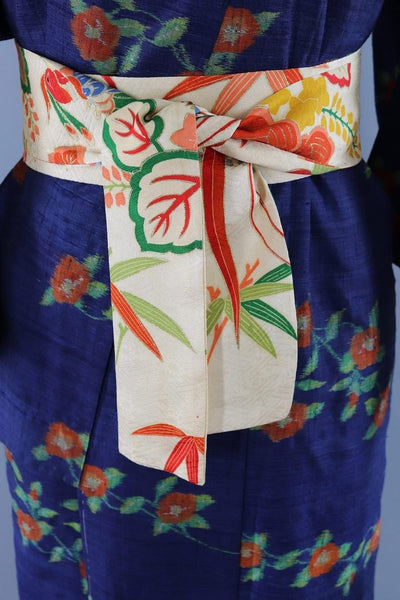 Vintage Blue Floral Ikat Silk Kimono Robe-ThisBlueBird - Modern Vintage