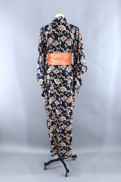 Vintage Blue Floral Silk Kimono Robe-ThisBlueBird - Modern Vintage