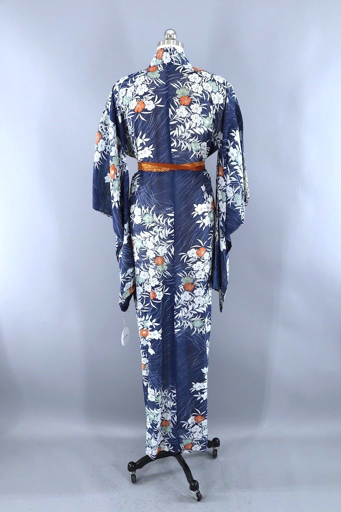 Vintage Blue Floral Summer Kimono Robe-ThisBlueBird - Modern Vintage