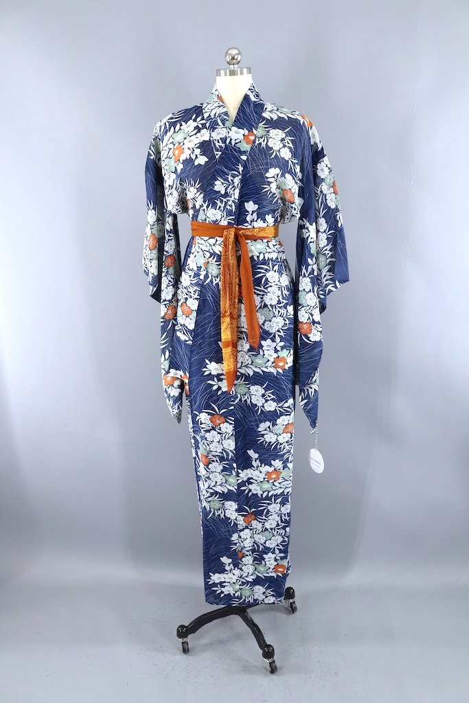 Vintage Blue Floral Summer Kimono Robe-ThisBlueBird - Modern Vintage