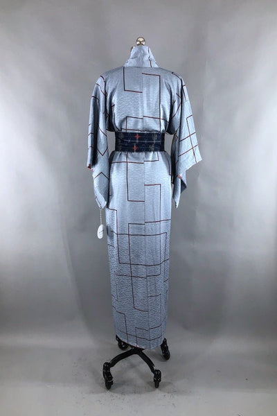 Vintage Blue Geometric Silk Kimono Robe-ThisBlueBird - Modern Vintage