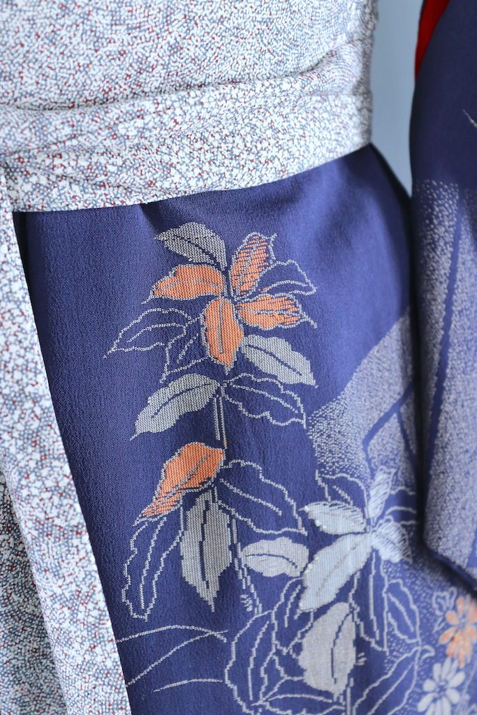 Vintage Blue & Gold Floral Silk Kimono Robe-ThisBlueBird