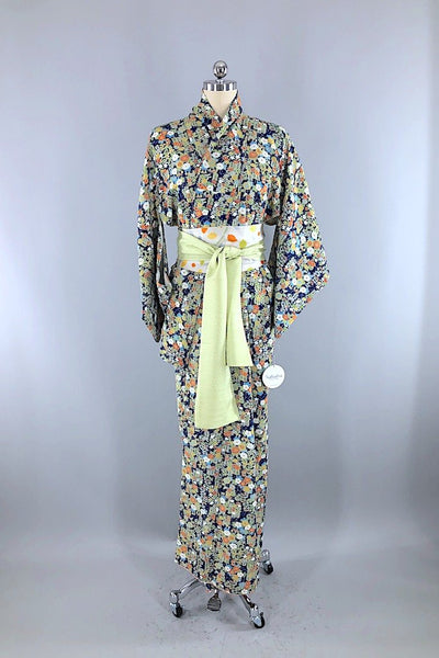 Vintage Blue Green Floral Kimono Robe-ThisBlueBird - Modern Vintage