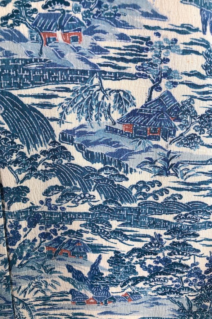 Vintage Blue & Ivory Landscape Silk Kimono Robe-ThisBlueBird - Modern Vintage