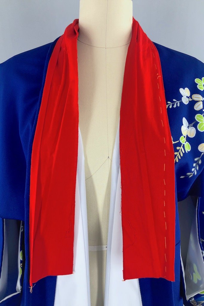 Vintage Blue Leaf Silk Kimono Robe-ThisBlueBird - Modern Vintage