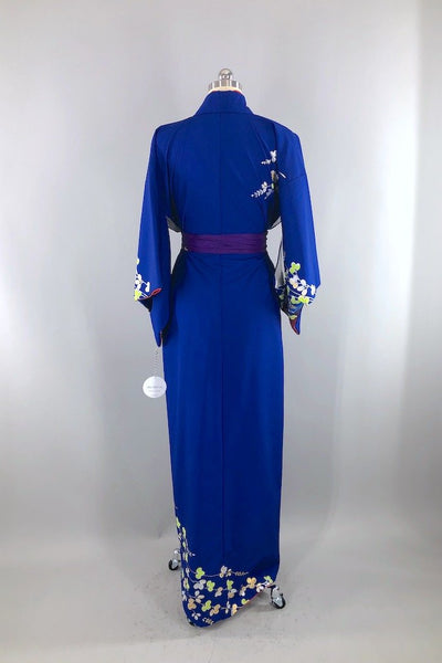 Vintage Blue Leaf Silk Kimono Robe-ThisBlueBird - Modern Vintage