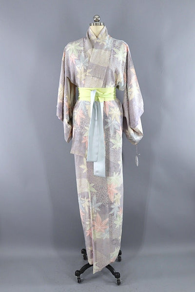 Vintage Blue Maple Leaf Silk Kimono Robe-ThisBlueBird - Modern Vintage