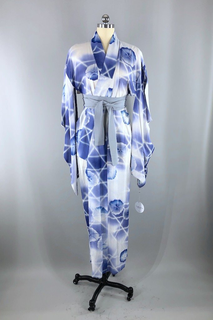 Vintage Blue Morning Glory Silk Kimono Robe – ThisBlueBird