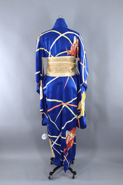 Vintage Blue & Orange Silk Kimono Robe-ThisBlueBird - Modern Vintage