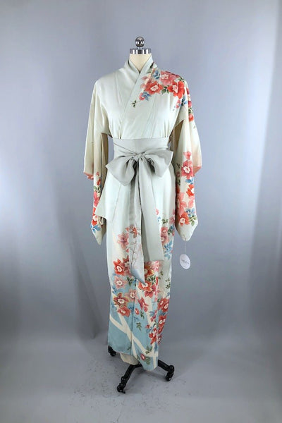 Vintage Blue Orchids Silk Kimono Robe-ThisBlueBird - Modern Vintage