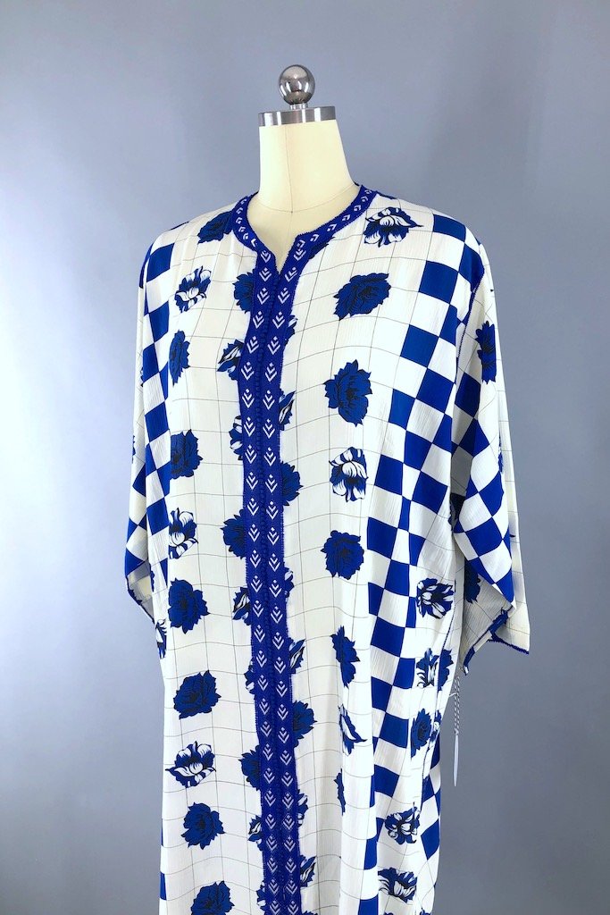 Vintage Blue Peony Caftan Dress-ThisBlueBird - Modern Vintage