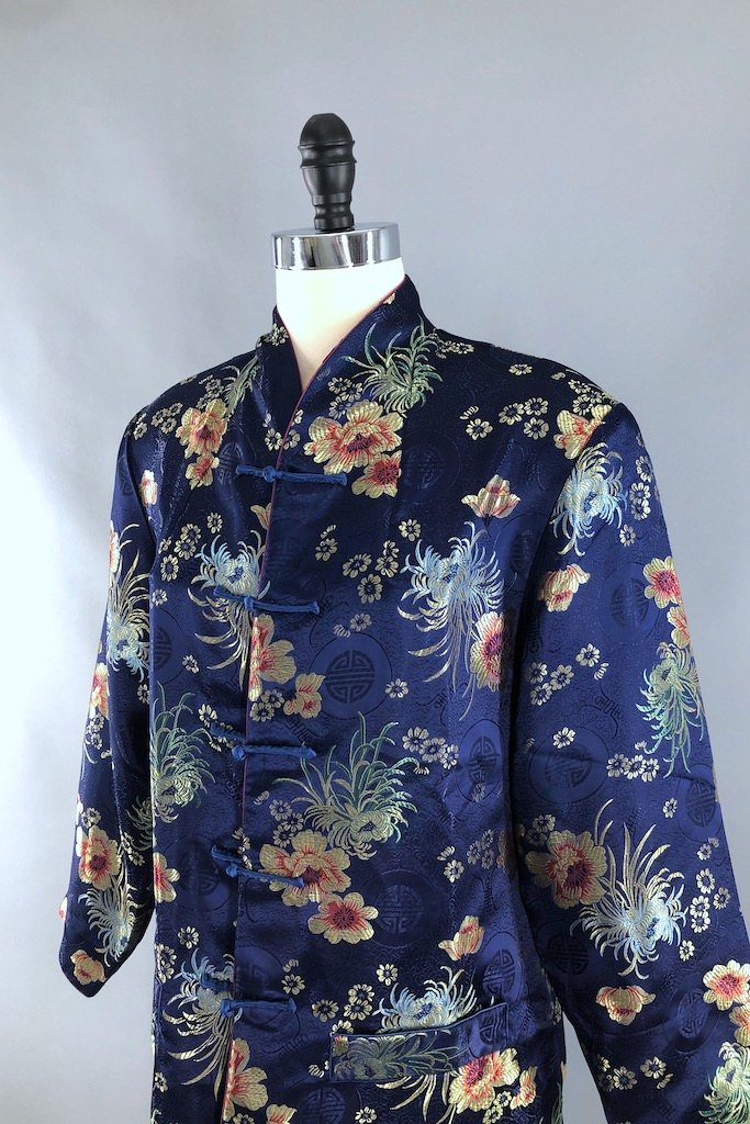 Vintage Blue Reversible Satin Asian Jacket-ThisBlueBird - Modern Vintage