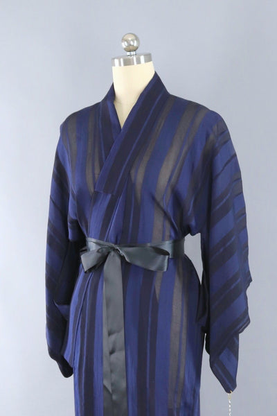 Vintage Blue Silk Chiffon Kimono Robe-ThisBlueBird - Modern Vintage