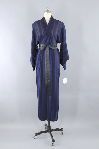 Vintage Blue Silk Chiffon Kimono Robe-ThisBlueBird - Modern Vintage