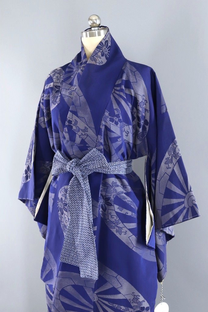 Vintage Blue & Silver Silk Kimono Robe-ThisBlueBird - Modern Vintage