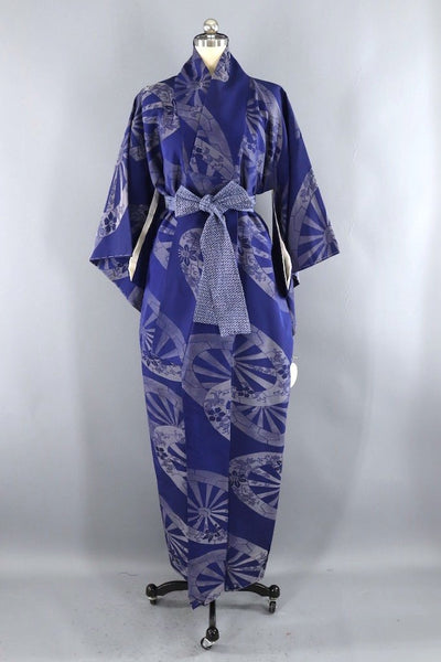 Vintage Blue & Silver Silk Kimono Robe-ThisBlueBird - Modern Vintage