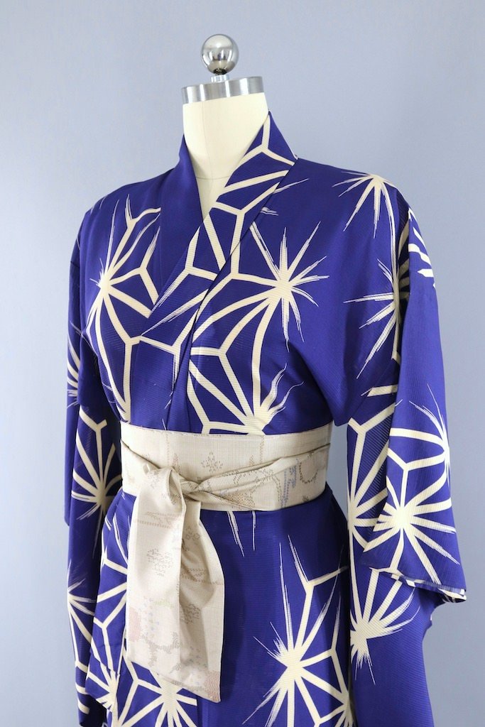 Blue Star Robe Vintage Blue Stars Summer Silk Kimono Robe – ThisBlueBird
