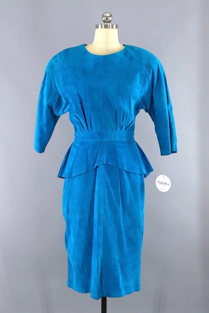 Vintage Blue Suede Peplum Dress-ThisBlueBird - Modern Vintage