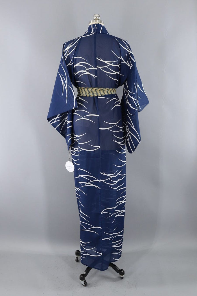Vintage Blue Summer Silk Kimono Robe-ThisBlueBird - Modern Vintage