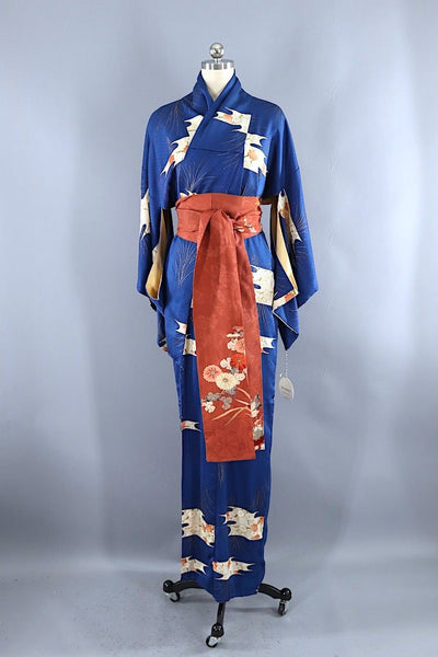 Vintage Blue Terra Cotta Silk Kimono Robe-ThisBlueBird - Modern Vintage