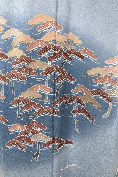 Vintage Blue Trees Silk Kimono Robe-ThisBlueBird - Modern Vintage
