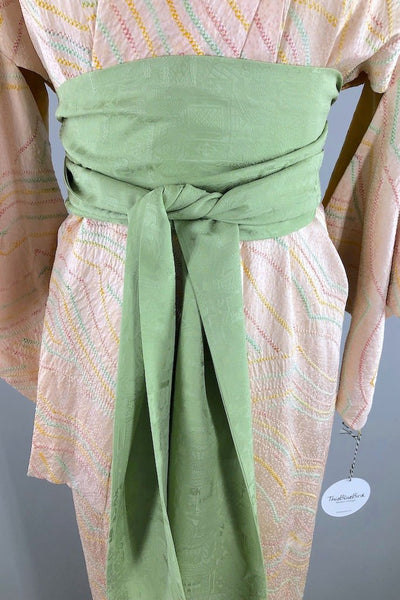 Vintage Blush Pink Shibori Silk Kimono Robe-ThisBlueBird - Modern Vintage