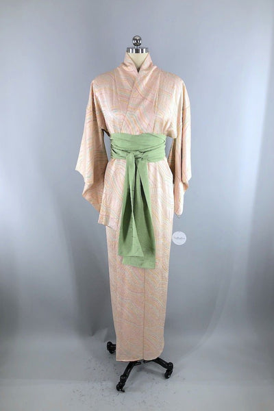 Vintage Blush Pink Shibori Silk Kimono Robe-ThisBlueBird - Modern Vintage