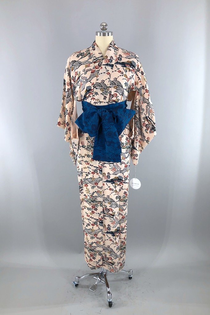 Vintage Blush Pink Silk Kimono Robe-ThisBlueBird - Modern Vintage