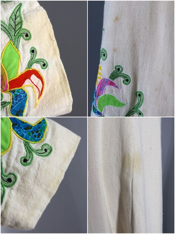Vintage Boho Appliqué Cotton Caftan Dress-ThisBlueBird - Modern Vintage