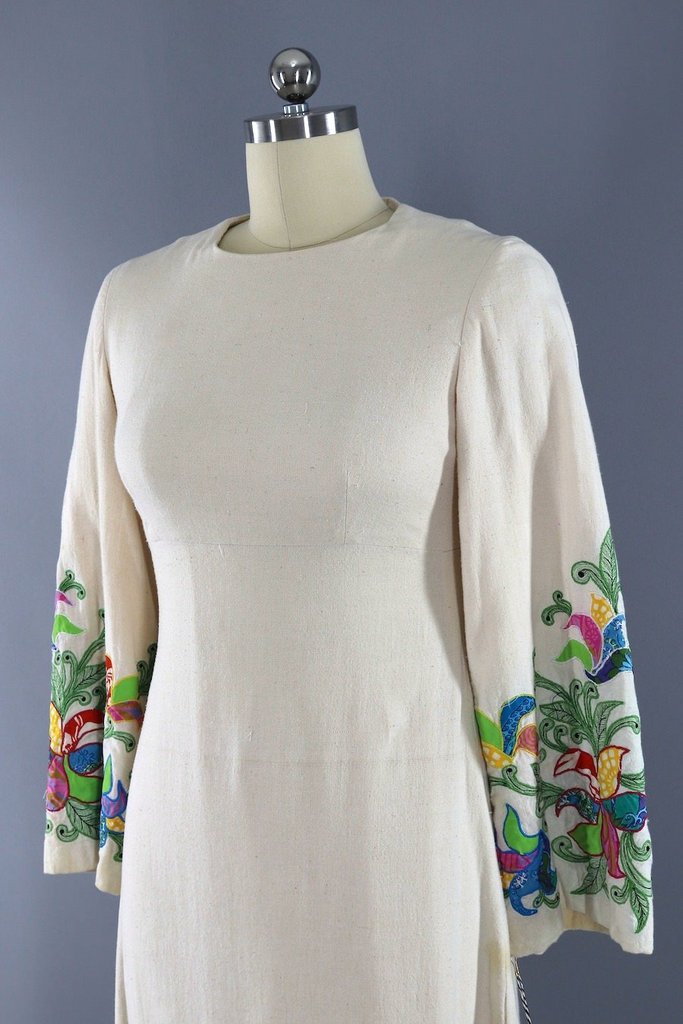 Vintage Boho Appliqué Cotton Caftan Dress-ThisBlueBird - Modern Vintage
