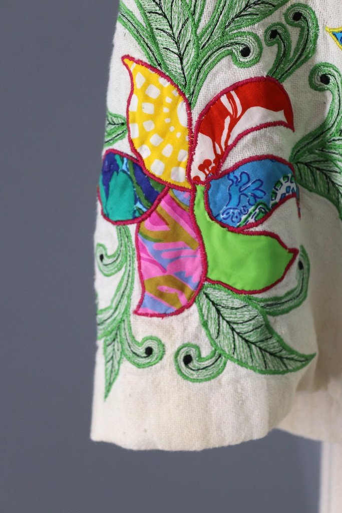 Vintage Boho Appliqué Cotton Caftan Dress-ThisBlueBird - Modern Vintage