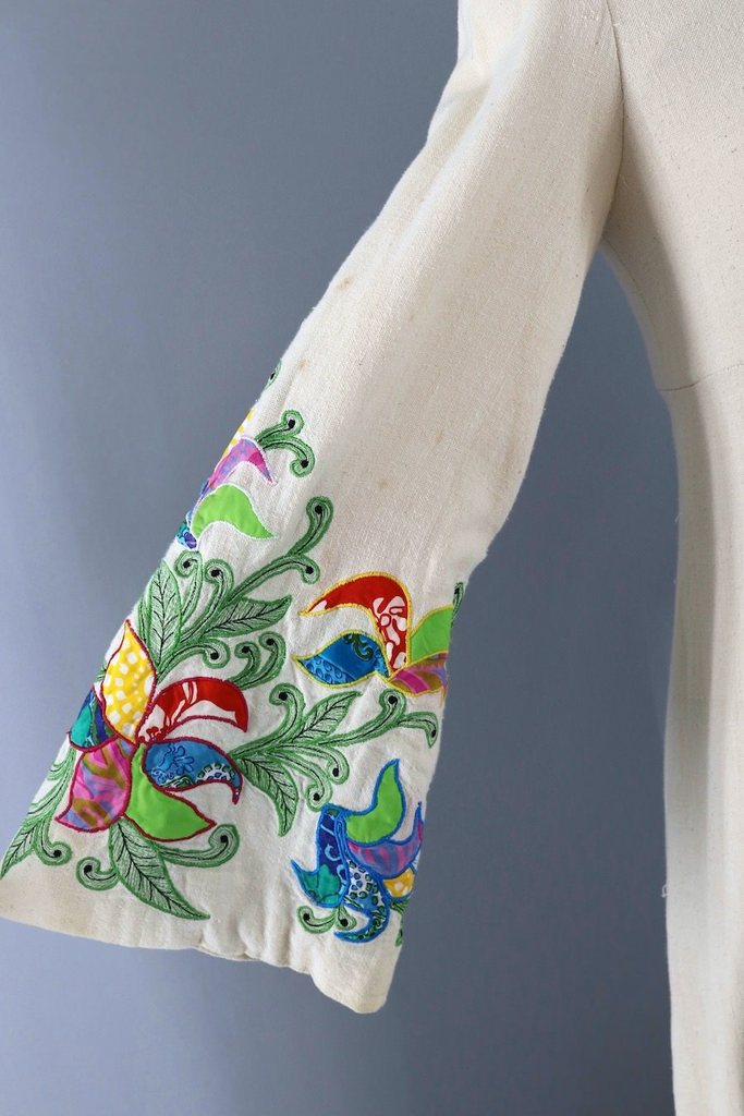 Vintage Boho Appliqué Cotton Caftan Dress-ThisBlueBird - Modern Vintage