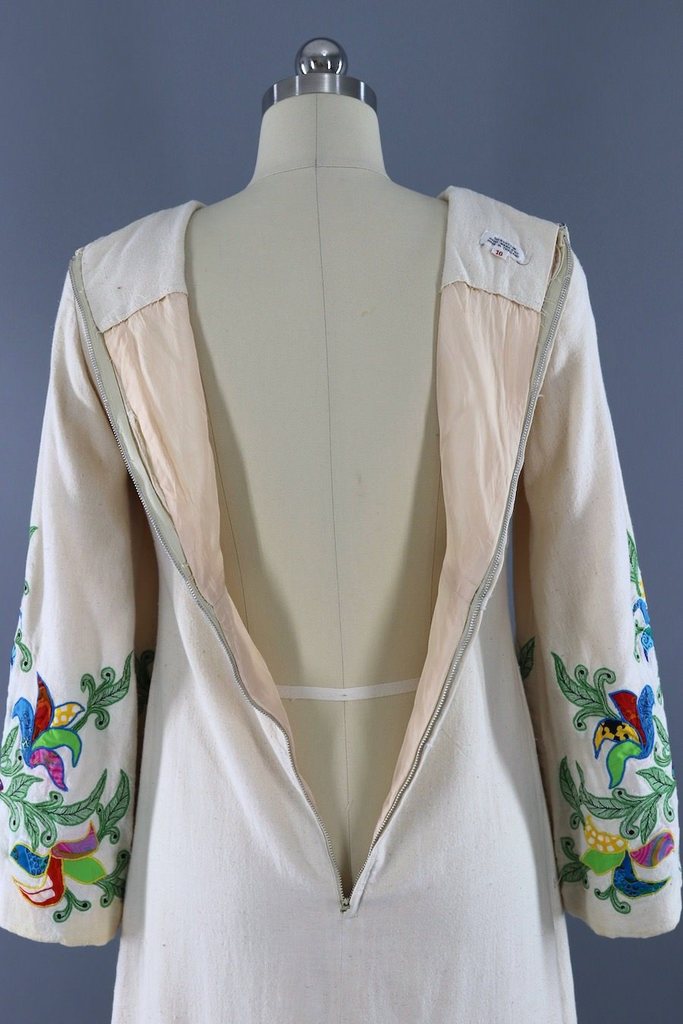 Vintage Boho Appliqué Cotton Caftan Dress-ThisBlueBird - Modern Vintage