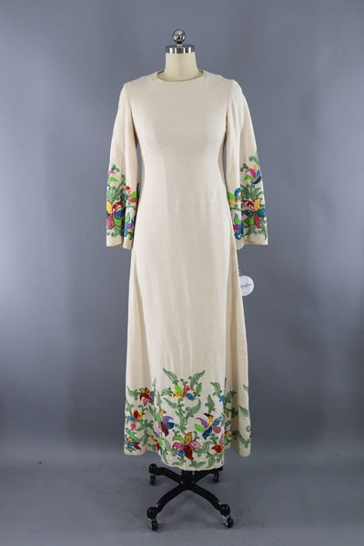 Vintage Boho Appliqué Cotton Caftan Dress-ThisBlueBird - Modern Vintage