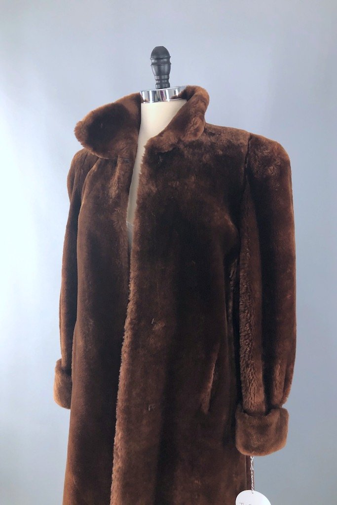 Vintage Brown Mouton Fur Long Coat – ThisBlueBird