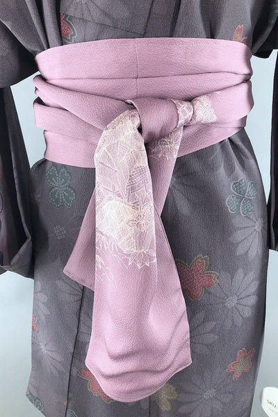 Vintage Charcoal Grey Floral Kimono Robe-ThisBlueBird - Modern Vintage