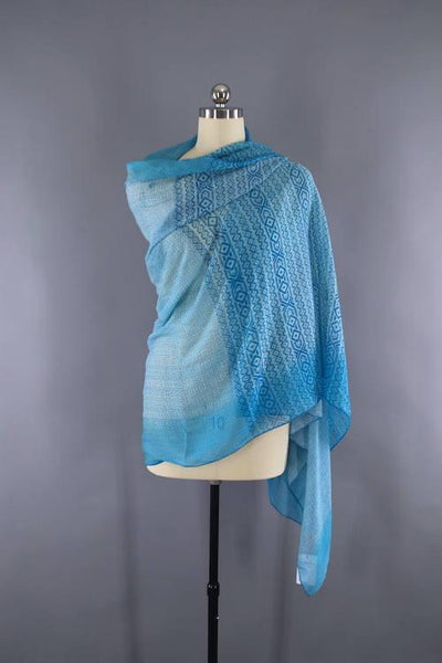 Vintage Chiffon Indian Sari Scarf Wrap / Blue Chiffon - ThisBlueBird