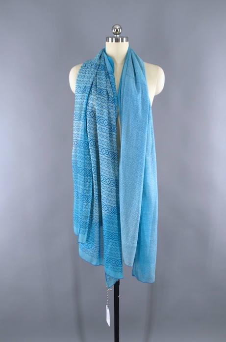 Vintage Chiffon Indian Sari Scarf Wrap / Blue Chiffon - ThisBlueBird