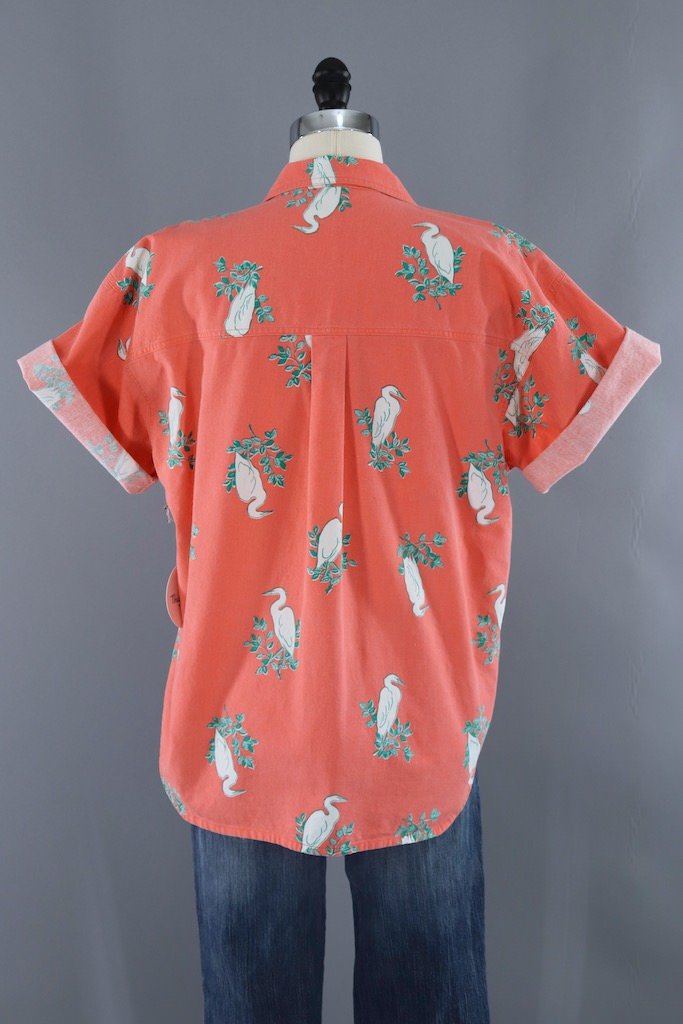 Vintage Coral Bird Print Shirt-ThisBlueBird - Modern Vintage