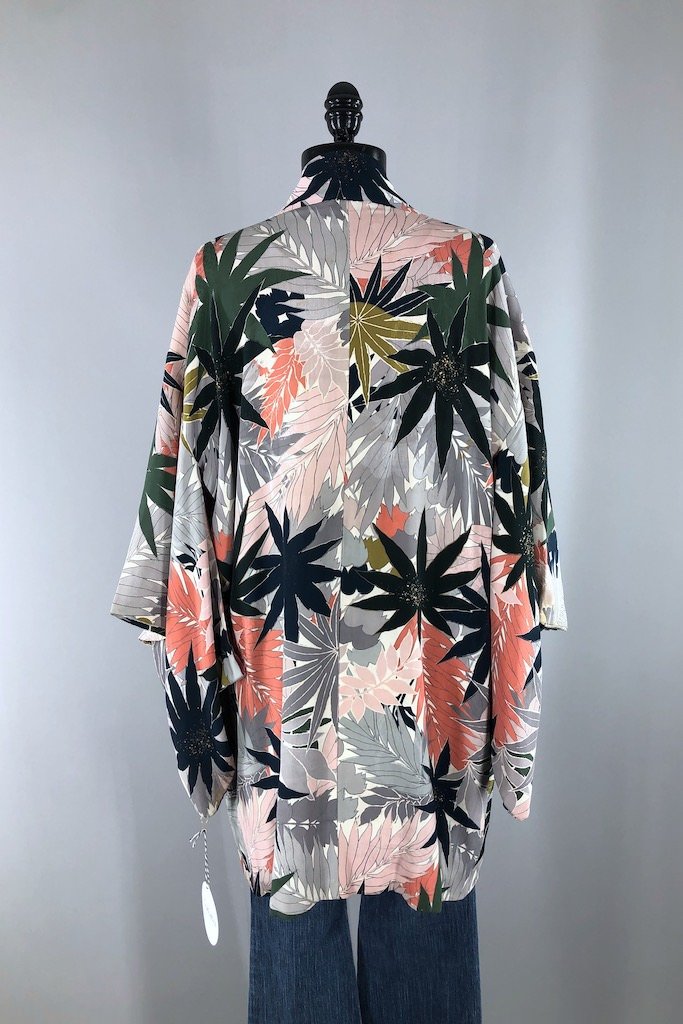 Vintage Coral Pink Tropical Silk Kimono Cardigan-ThisBlueBird - Modern Vintage
