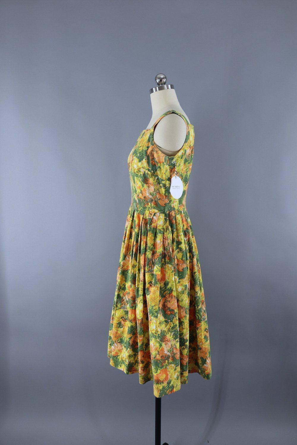 Vintage Cotton Sundress / Yellow & Green Print - ThisBlueBird